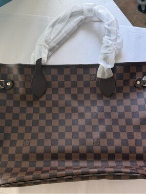 Brown Checkered Tote Bag